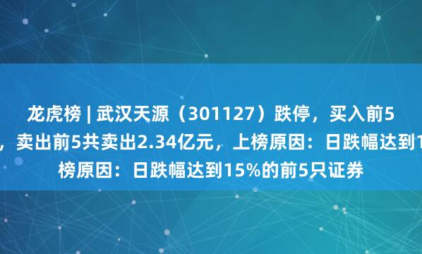 龙虎榜 | 武汉天源（301127）跌停，买入前5共买入1.46亿元，卖出前5共卖出2.34亿元，上榜原因：日跌幅达到15%的前5只证券