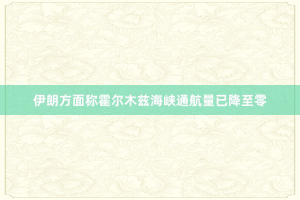 伊朗方面称霍尔木兹海峡通航量已降至零