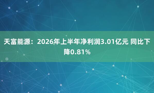 天富能源：2026年上半年净利润3.01亿元 同比下降0.81%