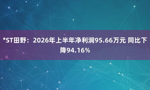 *ST田野：2026年上半年净利润95.66万元 同比下降94.16%
