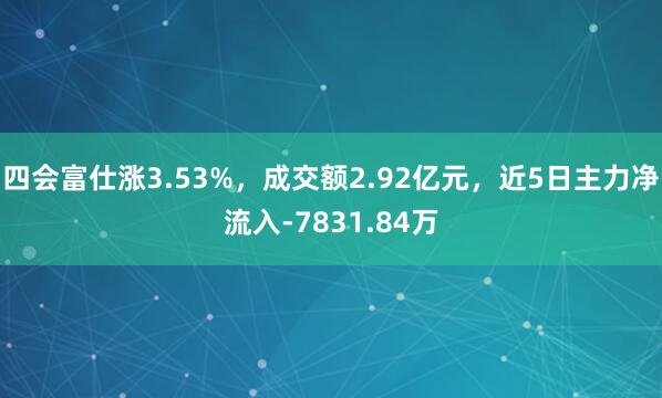 四会富仕涨3.53%，成交额2.92亿元，近5日主力净流入-7831.84万