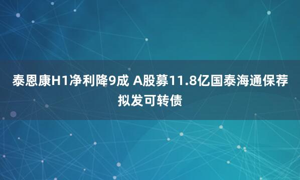 泰恩康H1净利降9成 A股募11.8亿国泰海通保荐拟发可转债