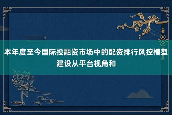 本年度至今国际投融资市场中的配资排行风控模型建设从平台视角和