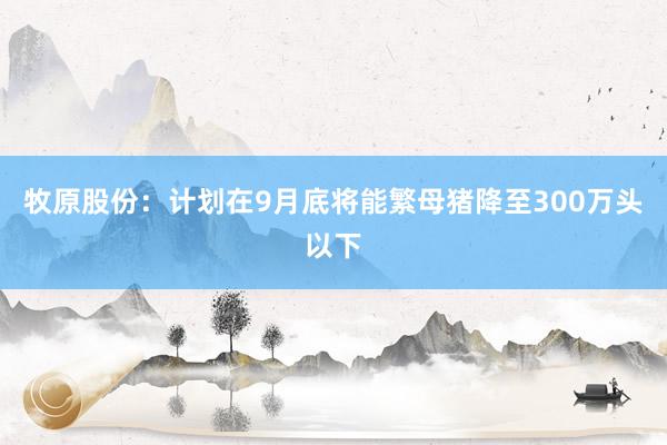 牧原股份：计划在9月底将能繁母猪降至300万头以下