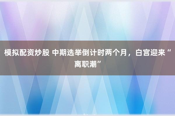 模拟配资炒股 中期选举倒计时两个月，白宫迎来“离职潮”