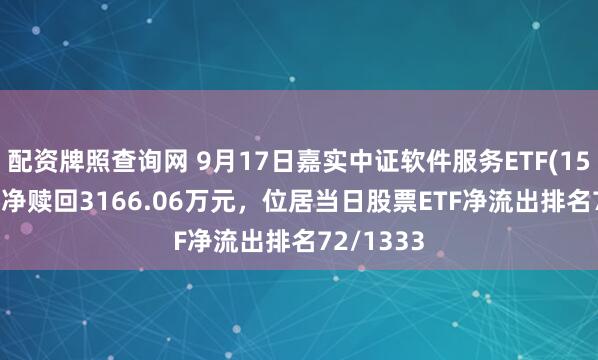 配资牌照查询网 9月17日嘉实中证软件服务ETF(159852)遭净赎回3166.06万元，位居当日股票ETF净流出排名72/1333