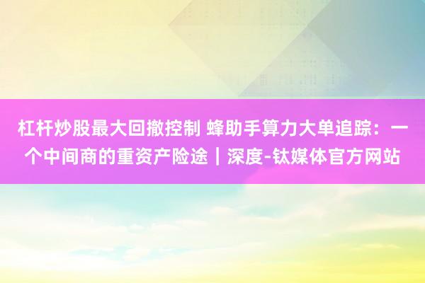 杠杆炒股最大回撤控制 蜂助手算力大单追踪：一个中间商的重资产险途｜深度-钛媒体官方网站